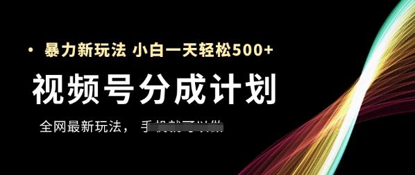 视频号分成计划，全网最暴力玩法，新手一天也能轻松5张+-佳佳云创网