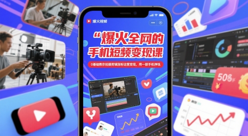 爆火全网的手机短视频变现课，0基础教你拍摄剪辑涨粉运营变现，用一部手机挣钱-佳佳云创网