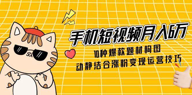 手机短视频月入6万，10种爆款题材构图，动静结合涨粉变现运营技巧-佳佳云创网