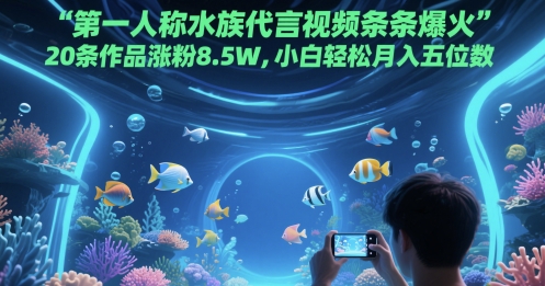 第一人称水族代言视频条条爆火，20条作品涨粉8.5W，小白轻松月入五位数-佳佳云创网