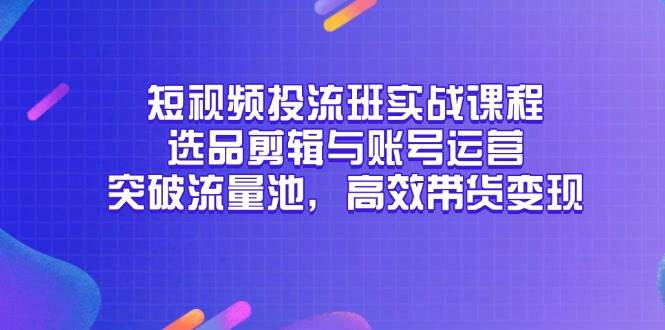 （14868期）短视频投流班实战课程，选品剪辑与账号运营，突破流量池，高效带货变现-佳佳云创网