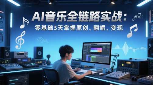 AI音乐全链路实战变现课：零基础3天掌握原创、翻唱、变现-佳佳云创网
