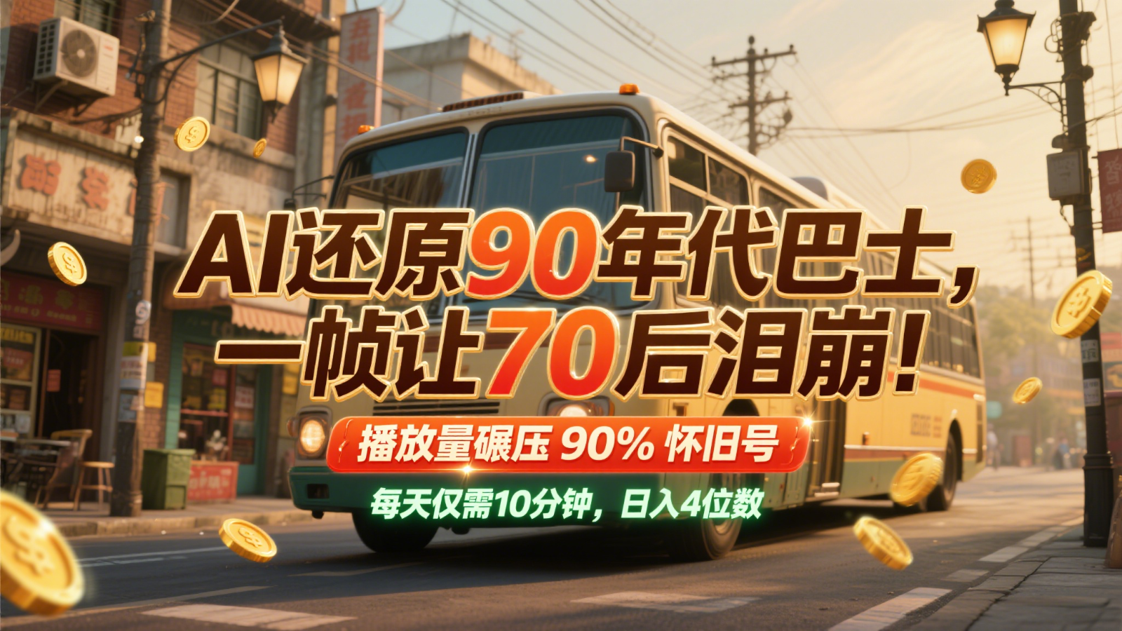 AI还原90年代巴士，一帧让70后泪崩！播放量碾压90%怀旧号，每天10分钟，日入4位数-佳佳云创网