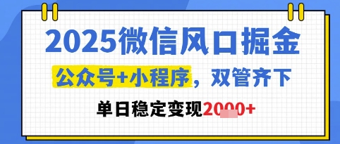 2025微信风口掘金，公众号+小程序双管齐下，单日稳定变现1k+【揭秘】-佳佳云创网