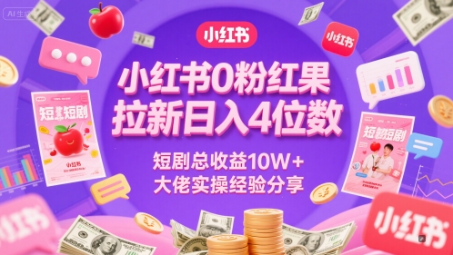 小红书0粉红果短剧拉新日入4位，数短剧总收益10W+大佬实操经验分享-佳佳云创网