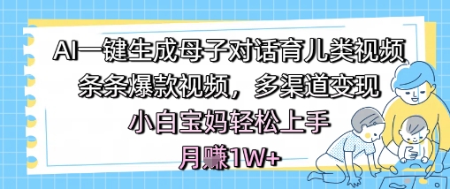 AI一键生成母子对话育儿类视频，条条爆款视频，多渠道变现，小白宝妈轻松上手，月入1W+-佳佳云创网