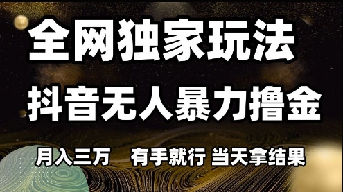 全网独家玩法抖音无人暴力撸金，月入3W，有手就行，当天拿结果【揭秘】-佳佳云创网