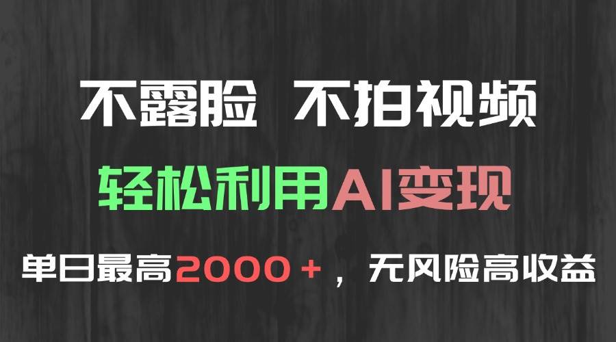 （15034期）不露脸，不拍视频，轻松利用AI变现，单日最高2000＋，无风险高利润-佳佳云创网