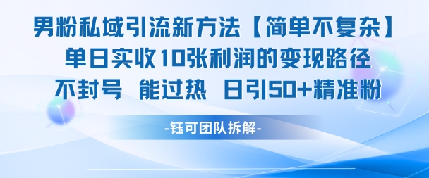 男粉私域引流新方法，单日收10张利润，日引流50+精准粉-佳佳云创网