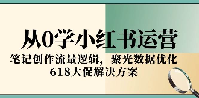 从0学小红书运营，笔记创作流量逻辑，聚光数据优化，618大促解决方案-佳佳云创网