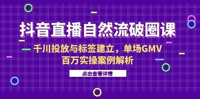 （15136期）抖音直播自然流破圈课-6月，千川投放与标签建立，单场GMV百万实操案例解析-佳佳云创网