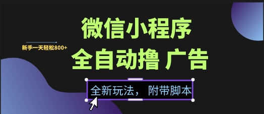 微信小程序全自动撸广告项目，彻底解决没流量的问题，新手一天8张+【揭秘】-佳佳云创网