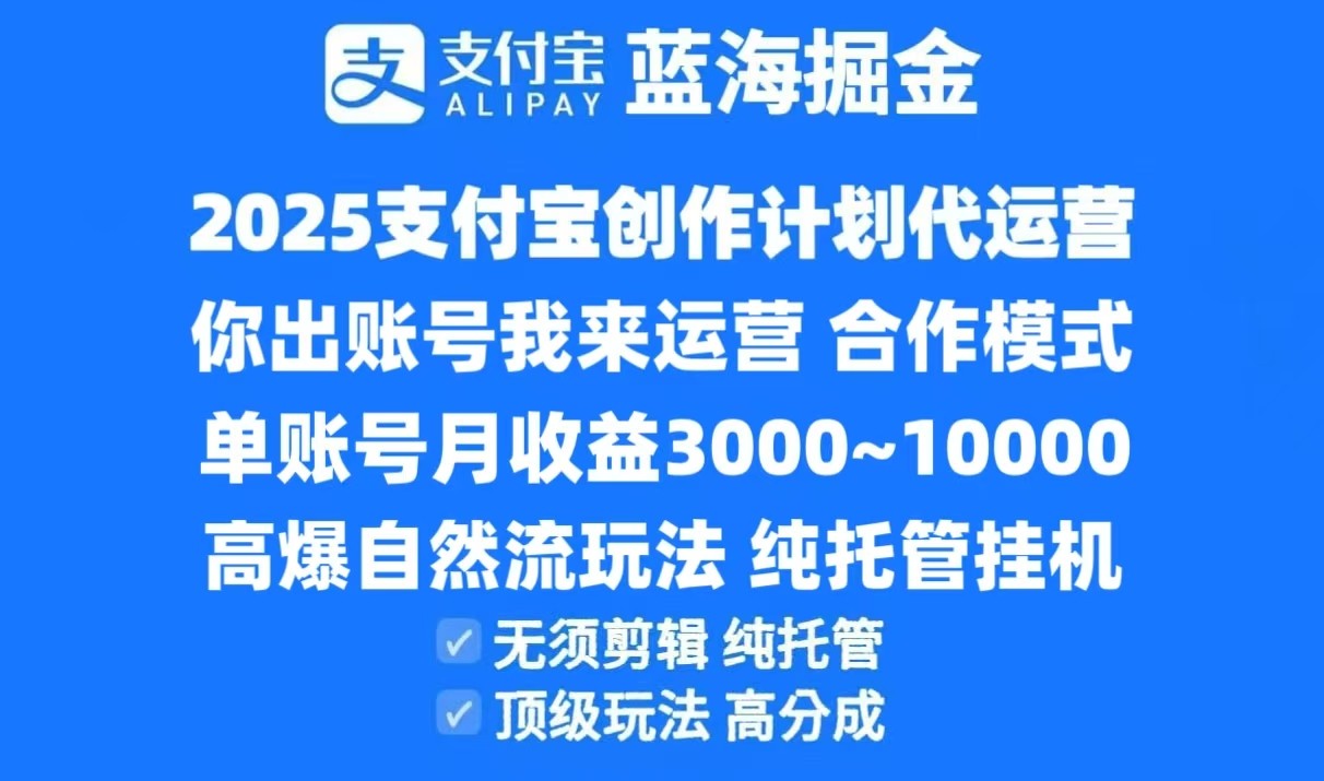 2025支付宝创作分成计划代运营，高爆自然流玩法，纯挂机高分成，合作共赢模式！-佳佳云创网