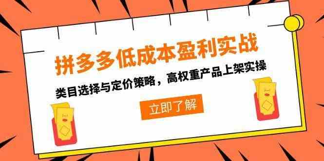 拼多多低成本盈利实战，类目选择与定价策略，高权重产品上架实操-佳佳云创网