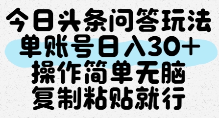 今日头条问答玩法，单账号日入30+，操作简单无脑复制粘贴就行-佳佳云创网