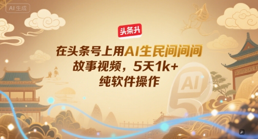 在头条号上用AI生民间故事视频，5天1k+，纯软件操作-佳佳云创网