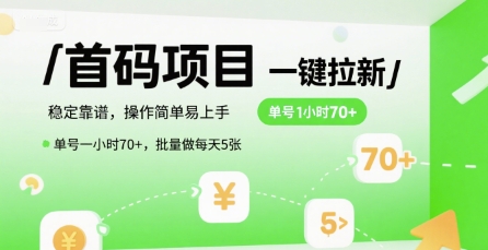 首码一键拉新项目，稳定靠谱，操作简单易上手，单号一小时70+，批量做每天5张【揭秘】-佳佳云创网