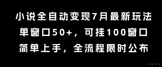 小说全自动变现7月玩法，单窗口50+，可挂100窗口，简单上手，全流程限时公布【揭秘】-佳佳云创网