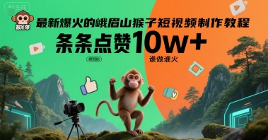 最新爆火的峨眉山猴子短视频制作教程，条条点赞10w+，谁做谁火【教程+提示词】-佳佳云创网