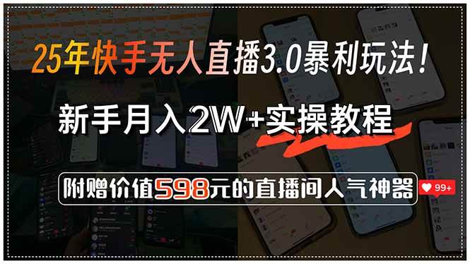 （15335期）25年快手无人直播3.0暴利玩法！，新手月入2W+实操教程，附赠价值598元…-佳佳云创网