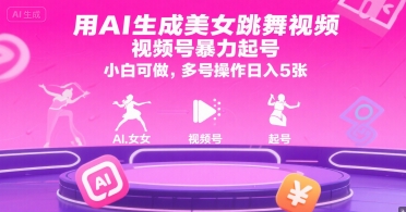 用AI生成美女跳舞视频，视频号暴力起号，小白可做，多号操作日入5张-佳佳云创网