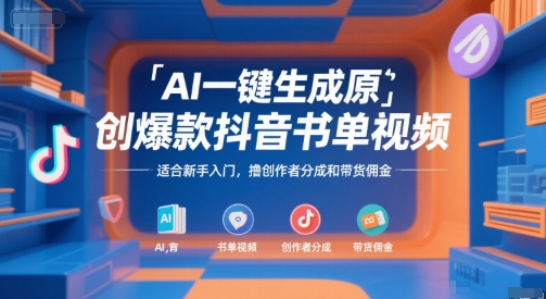 AI一键生成原创爆款抖音书单视频，适合新手入门，撸创作者分成和带货佣金【揭秘】-佳佳云创网