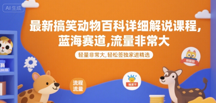 最新搞笑动物百科详细解说课程，蓝海赛道，流量非常大，轻松签独家进精选-佳佳云创网