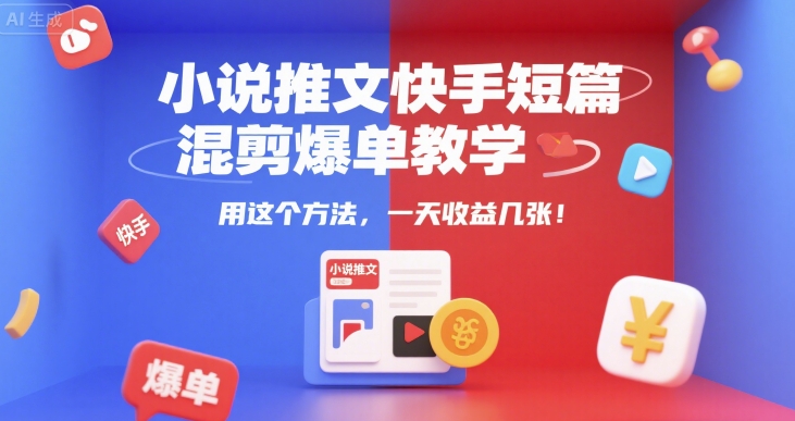 小说推文快手短篇混剪爆单教学，用这个方法，一天收益几张-佳佳云创网