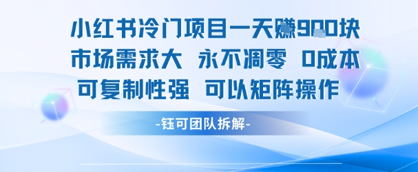 小红书冷门项目一天收益9张，市场需求大，0成本，可复制性强可以矩阵操作-佳佳云创网