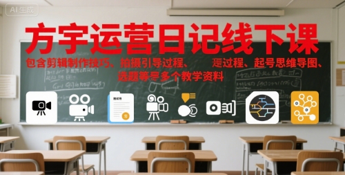 方宇运营日记线下课，包含剪辑制作技巧、拍摄引导过程、起号思维导图、选题等多个教学资料-佳佳云创网