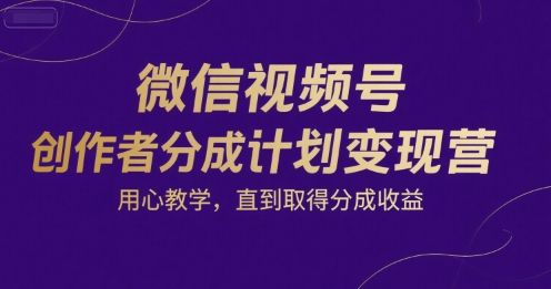 微信视频号创作者分成计划变现营，用心教学，直到取得分成收益-佳佳云创网