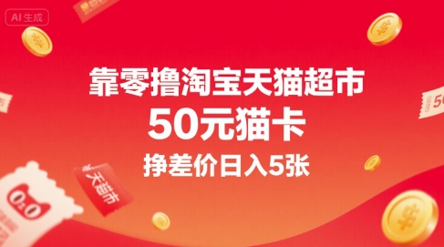 靠零撸淘宝天猫超市50元猫卡，挣差价日入5张-佳佳云创网