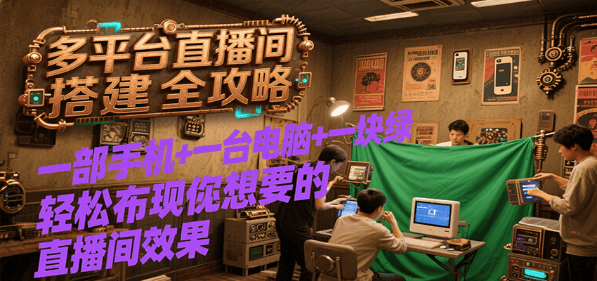 多平台直播间搭建全攻略，一部手机+一台电脑+一块绿布轻松实现你想要的直播间效果-佳佳云创网