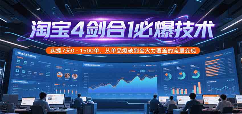 淘宝4剑合1必爆技术，实操7天0-1500单，从单品爆破到全火力覆盖的流量变现-佳佳云创网