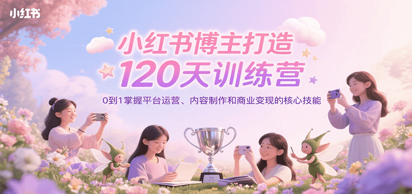 小红书博主打造120天训练营，0到1掌握平台运营、内容制作和商业变现-佳佳云创网