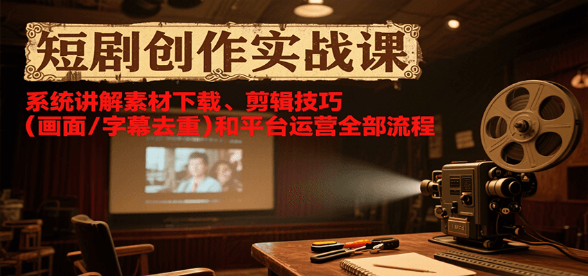 短剧创作实战课，系统讲解素材下载、剪辑技巧（画面/字幕去重）和平台运营全部流程-佳佳云创网