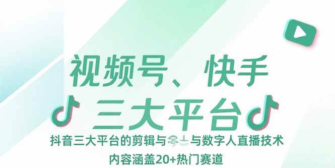 （15449期）视频号、快手、抖音三大平台的剪辑与数字人直播技术，内容涵盖20+热门赛道-佳佳云创网