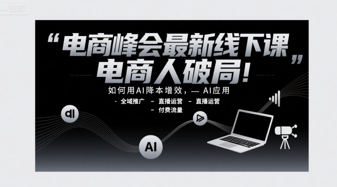 电商峰会最新线下课，电商人破局，如何用AI降本增效，AI应用-全域推广-直播运营-付费流量-佳佳云创网