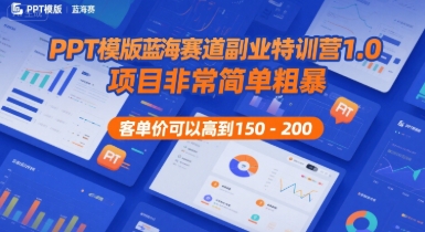 PPT模版蓝海赛道副业特训营1.0，项目非常简单粗暴，客单价可以高到150-200-佳佳云创网