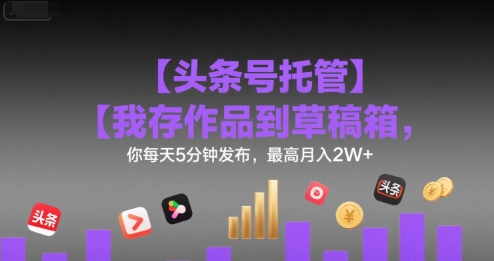 【头条号托管 】我存作品到草稿箱，你每天5分钟发布，最高月入2W+【揭秘】-佳佳云创网