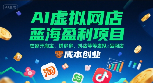 AI虚拟网店蓝海盈利项目，在家开淘宝、拼多多、抖店等虚拟品网店，零成本创业-佳佳云创网
