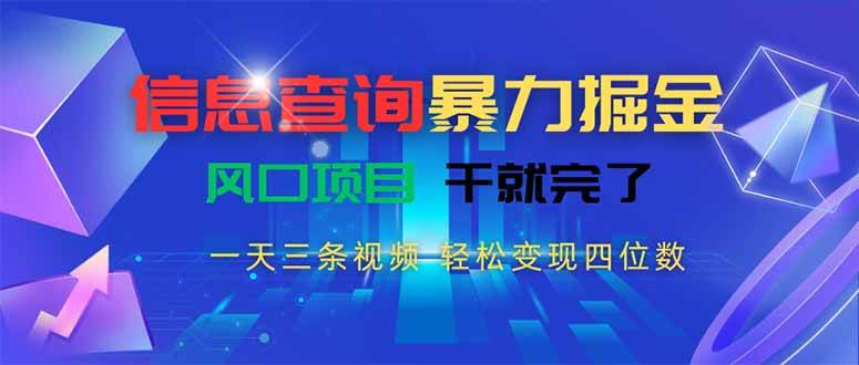 （15516期）信息查询暴力掘金，一天三条视频 轻松变现四位数，风口项目干就完了-佳佳云创网