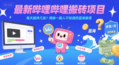 最新哔哩哔哩上B站搬砖项目，每天能挣几张？揭秘一般人不知道的蓝海赛道-佳佳云创网