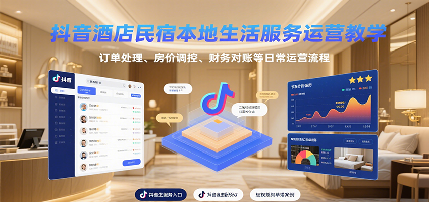 抖音酒店民宿本地生活服务运营教学，订单处理、房价调控、财务对账等日常运营流程-佳佳云创网