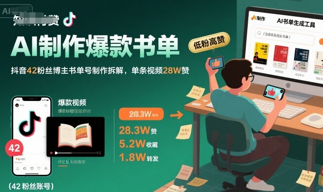 AI制作爆款书单，抖音42粉丝博主书单号制作拆解，单条视频28W赞-佳佳云创网
