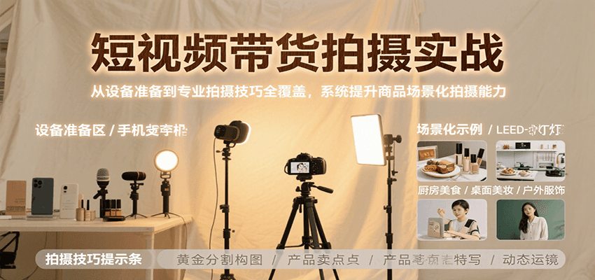 短视频带货拍摄实战，从设备准备到专业拍摄技巧全覆盖，系统提升商品场景化拍摄能力-佳佳云创网