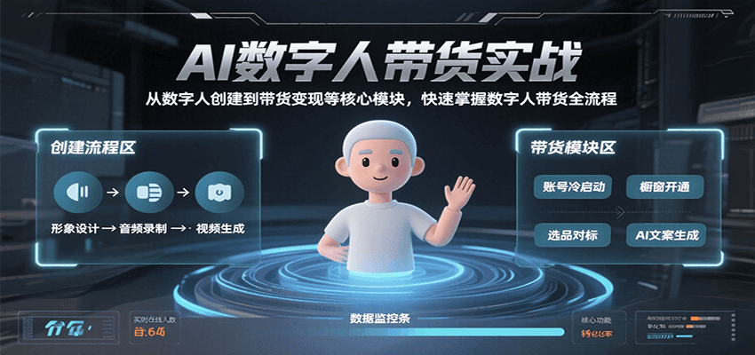 AI数字人带货实战，从数字人创建到带货变现各核心模块，快速掌握全流程-佳佳云创网