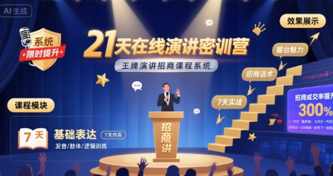 21天在线演讲密训营，王牌演讲招商课程系统-佳佳云创网