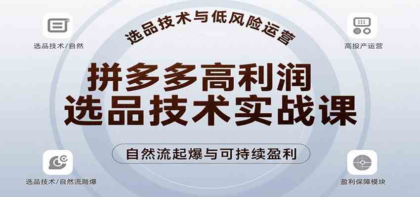 拼多多高利润选品技术实战课，手把手教学自然流高投产起爆，实现低风险可持续盈利-佳佳云创网