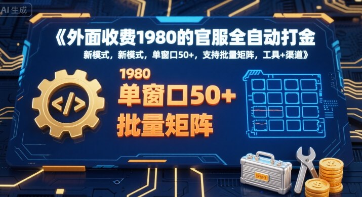 外面收费1980的官服全自动打金，新模式，单窗口50+，支持批量矩阵，工具+渠道【揭秘】-佳佳云创网